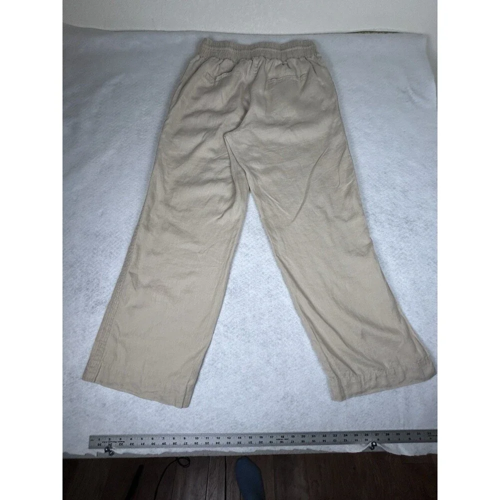 Quince 100% European Linen Wide Leg Loose Pants Flax/Beige Drawstring Size Large